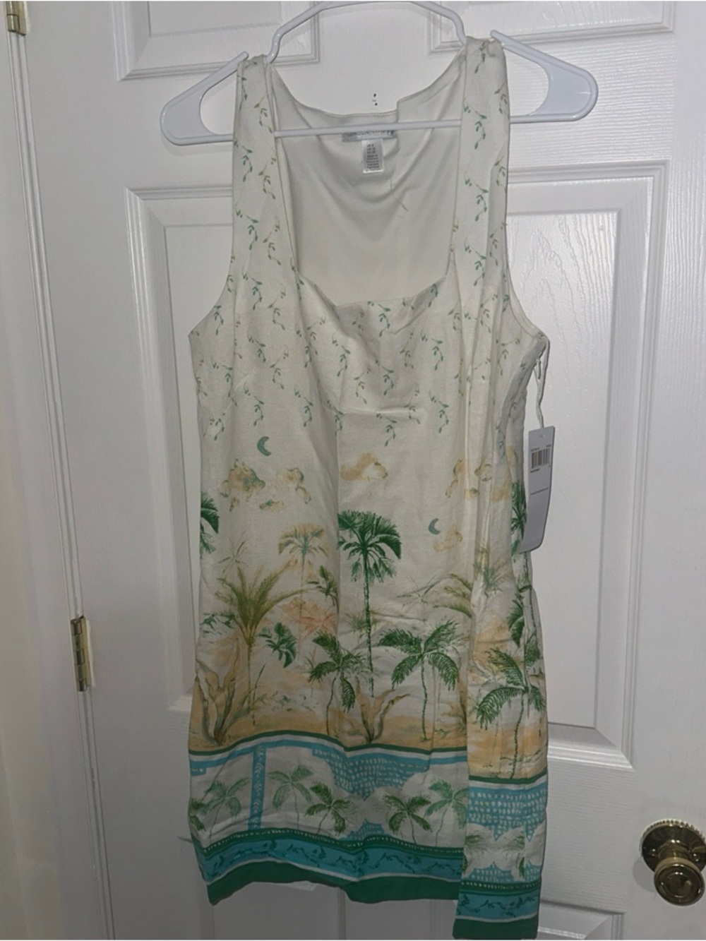 London Times Ivory Tropical Print Mini Dress with Mint Accents size 8 - Picture 2 of 7